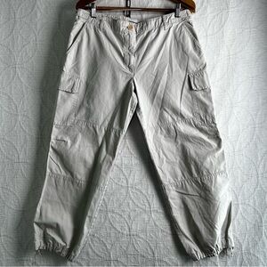 Vintage J Crew Women 12 Cargo Cotton Pants Ripstop White Cropped Tie Leg 90s Y2K